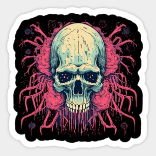 Creepy Psychedelic Spider Web Skull Sticker